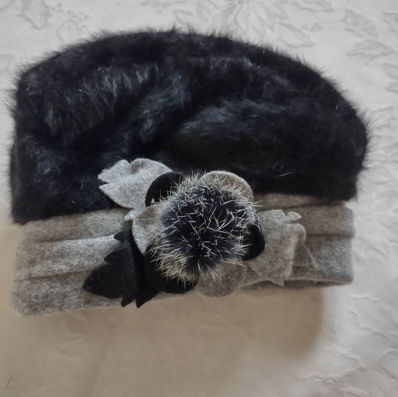 Angora Wool Blend Black and Gray Hat main image 6